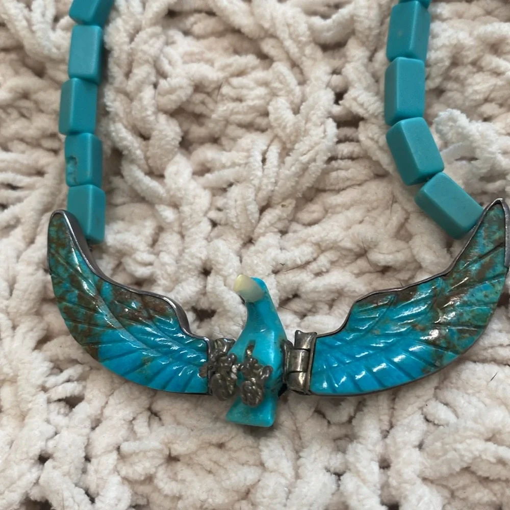 Navajo Native American Turquoise Silver & Mother of Pearl Eagle Necklace - Picture 13 of 17